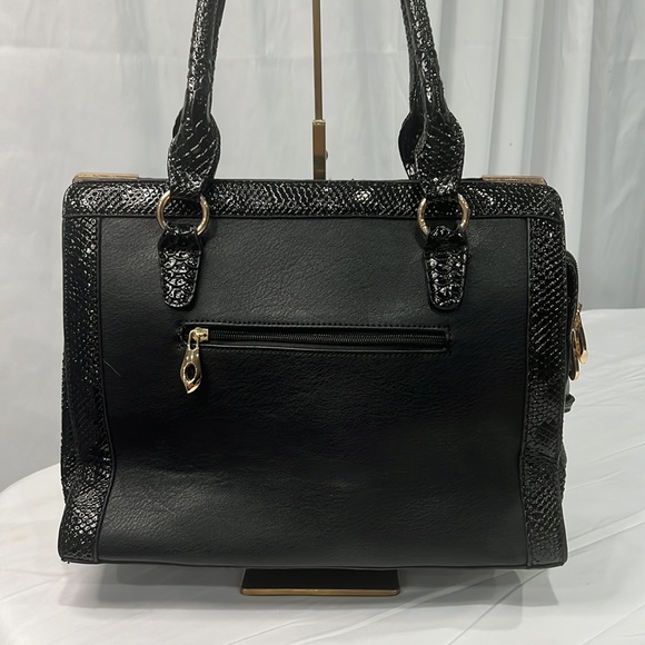 RARE! Michael Kors Limited Edition Blk Leather Tote Reptile Embossed Patent Lthr - Picture 12 of 13